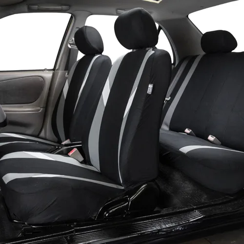 Miniatura 5 de FH Group Funda para asiento trasero de automóvil, tela gris, asiento trasero de ajuste universal con banco trasero dividido, protector de asiento