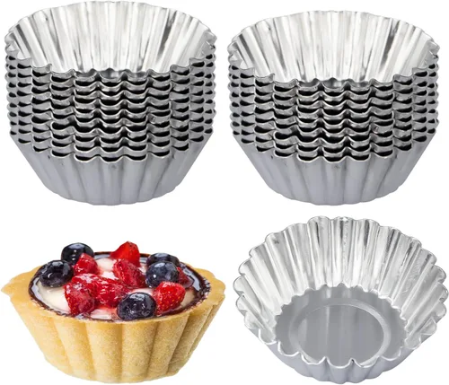 Miniatura 8 de Paquete de 20 moldes para tartas de huevo, 2.2 x 0.8 pulgadas, mini moldes de metal para magdalenas, moldes reutilizables para hornear
