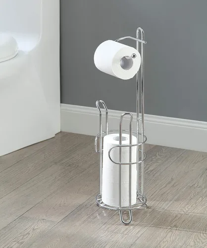 Miniatura 2 de Soporte de pie para papel higiénico SunnyPoint con almacenamiento – Capacidad para 3 rollos de repuesto, acero resistente, acabado cromado, fácil