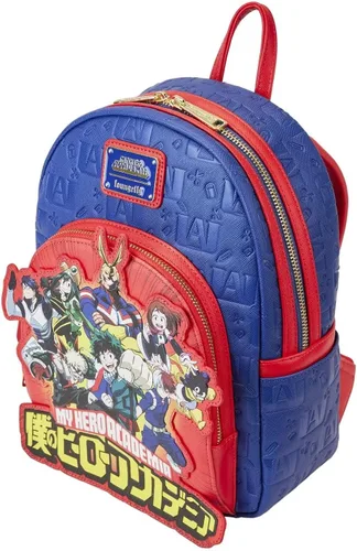 Miniatura 4 de Loungefly My Hero Academia Group Debossed Logo Mini Mochila Anime, Azul Rojo, Mini mochila