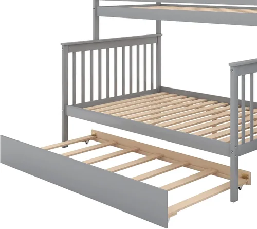 Miniatura 5 de Polibi Litera de escalera individual sobre matrimonial con nido, escalera de almacenamiento y barandilla de longitud completa, litera de Gris