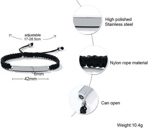 Miniatura 37 de Pulsera de urna personalizada para cenizas, recuerdos de joyería de cremación para mujeres y hombres, pulsera ajustable de cuerda tejida hecha a