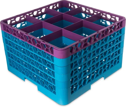 Miniatura 36 de Carlisle FoodService Products RG9-214 OptiClean Estante de vidrio con 9 compartimentos con 2 extensores, 7.12 pulgadas, polipropileno, azul