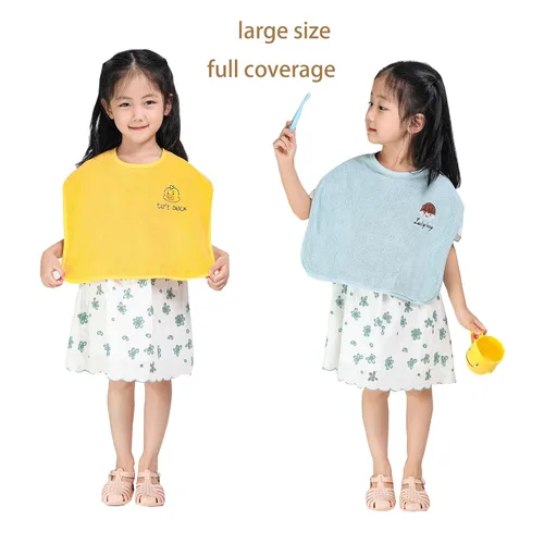 Miniatura 3 de Paquete de 3 baberos para bebés para niñas o niños, impermeables, baberos de toalla para niños pequeños de 1 a 3 años Azul amarillo gris