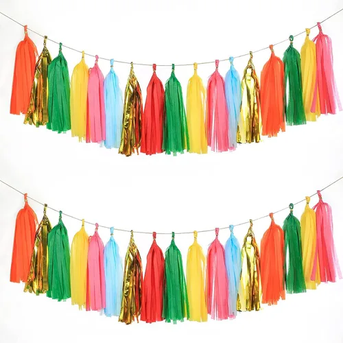 Guirnalda de borlas de Mylar de color verde, naranja y oro, 35 unidades, papel de seda, pancarta, kit de bricolaje, baby shower, fiesta, despedida