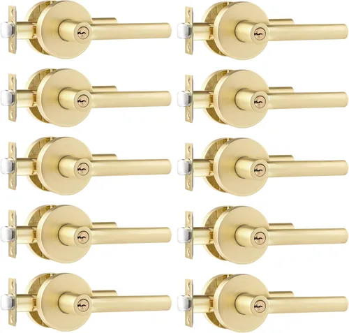 Miniatura 29 de Leydebong Paquete de 1 manija de puerta de entrada resistente dorada (para oficina y puerta delantera) reversible para lado derecho e izquierdo