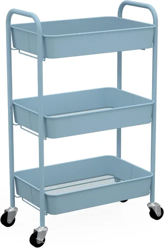 Miniatura 13 de CAXXA Organizador de almacenamiento de metal con ruedas de 3 niveles, carrito de utilidad móvil, carrito de cocina con ruedas giratorias