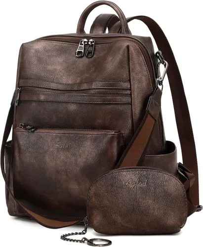 Miniatura 10 de AGLOD mochila de cuero para mujer, bolso de diseñador para damas, con correa para el hombro, bolso de trabajo de imitación, bolsos de mano