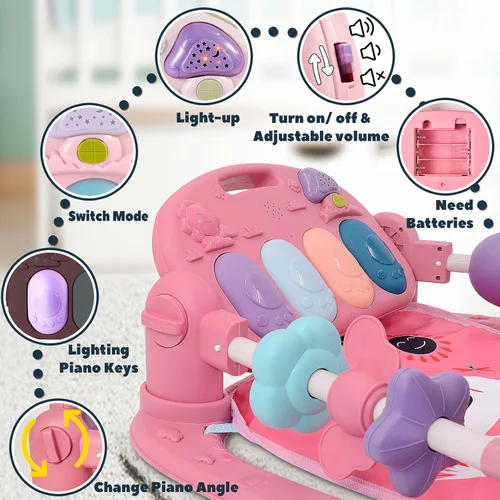 Miniatura 4 de Gimnasio de juego para bebés de 0 a 6 meses, tapete de alto contraste, piano para patear y tocar, música y luces, regalos para recién nacidos