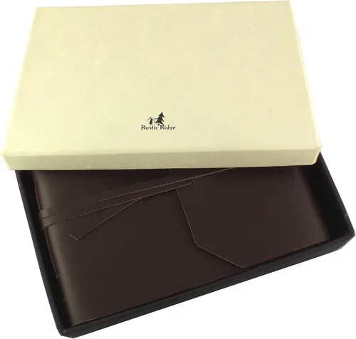 Miniatura 2 de Álbum de fotos rústico de cuero genuino con caja de regalo, páginas estilo álbum de recortes, capacidad para 100 fotos de 4 x 6 o 5 x 7 pulgadas