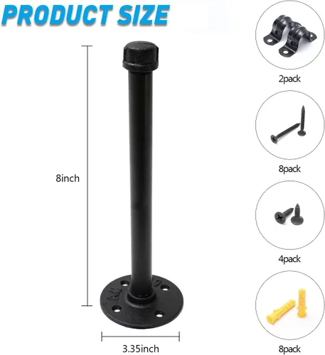 Miniatura 2 de Soportes industriales de tubo de hierro negro de 1/2 pulgada, soporte rústico para colgar en la pared, soportes de tubo personalizados para estantes