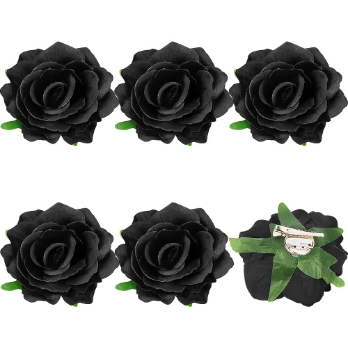Ahoney 6 pinzas para el cabello de flores negras para mujeres y niñas, accesorios para el cabello negro, flores florales, pinzas de cocodrilo, Beige