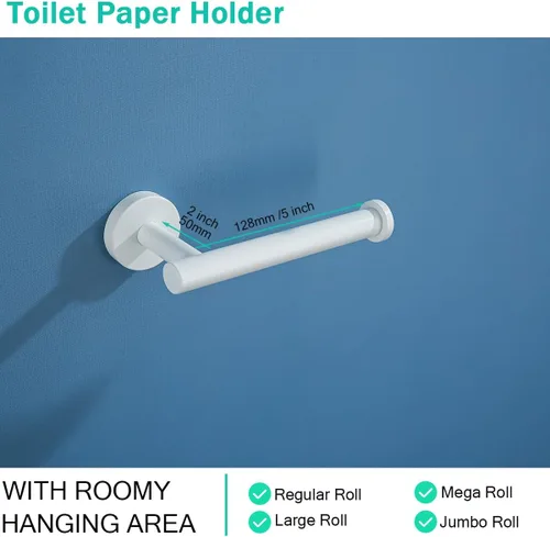 Miniatura 6 de Soporte de papel higiénico para baño, soporte para papel higiénico TP montado en la pared Blanco
