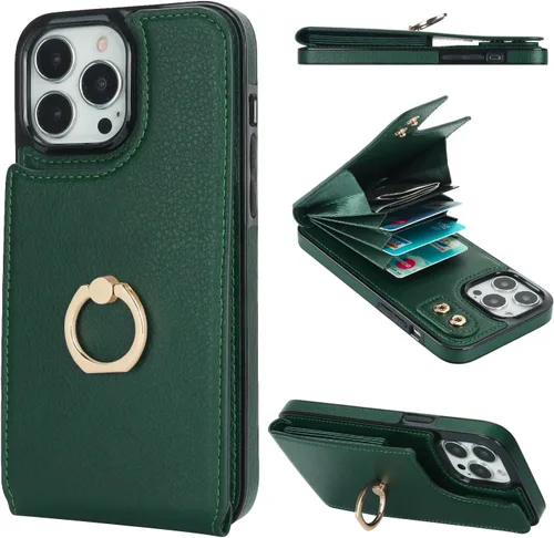 Miniatura 11 de Folosu Funda compatible con iPhone 13 Pro Max con soporte para tarjetas, rotación de 360°, soporte de anillo de dedo con función atril, bloqueo