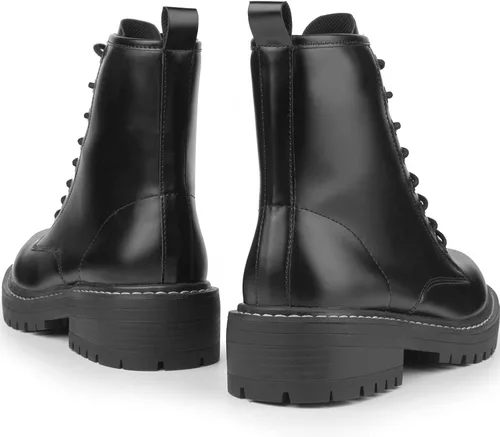 Miniatura 6 de ICHIGO Botines al tobillo de moda para mujer, botas de combate con 8 ojales, cremallera lateral y cordones