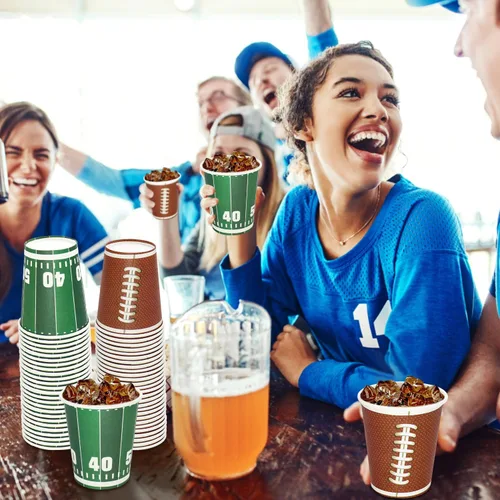 Miniatura 4 de 100 piezas de decoración de fútbol – vasos de papel de 9 onzas para fiestas deportivas, día de juego de fanáticos, suministros temáticos de fiesta