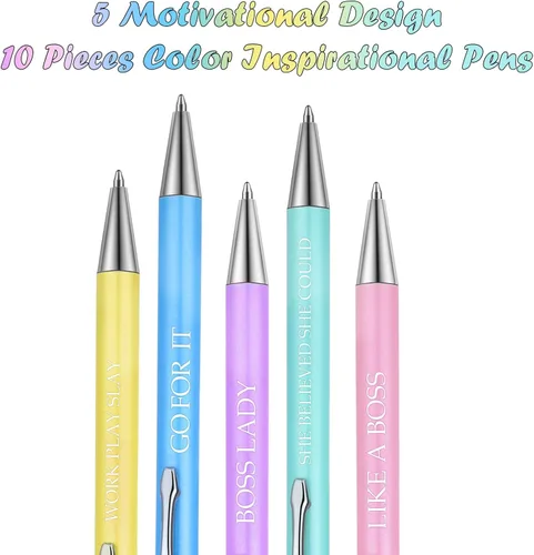 Miniatura 5 de Outus Juego de 5 bolígrafos con frases inspiradoras motivacionales para mujer, bolígrafos de tinta negra de metal, regalos para el día de San