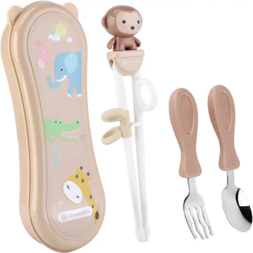 Utensilios para niños pequeños, juego de cubiertos de acero inoxidable con palillos de entrenamiento para niños, cuchara y tenedor para el