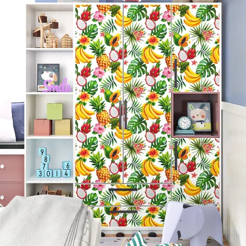 Miniatura 5 de Papel tapiz autoadhesivo de frutas tropicales de 24 x 118 pulgadas, papel de contacto floral amarillo y verde, para despegar y pegar, cubierta