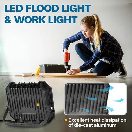 Miniatura 7 de Leddictive - Paquete de 2 luces LED de inundación para exteriores, 3CCT 3000/4000/6000K seleccionables, 100W 10000LM, foco de inundación