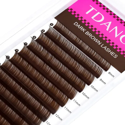 Miniatura 2 de Extensiones de pestañas marrón oscuro TDANCE Extensiones de pestañas de color 0.03/0.05/0.07mm rizo C/D Láseres de pestañas marrón premium para uso