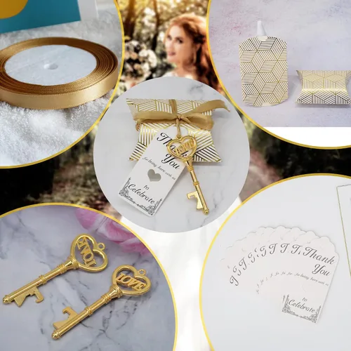 Miniatura 6 de Aokbean Paquete de 50 unidades con diseño de esqueleto y llavero de amor, caja de caramelos, cinta de agradecimiento para regalos de boda, regalo