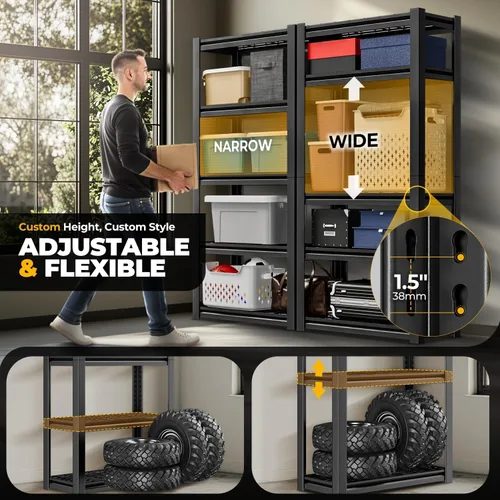 Miniatura 4 de Auto Dynasty Estantes de Almacenamiento de 5 Niveles, 72" de Alto Resistente (Capacidad de 3000 LBS) Estantería de Garaje Ajustable, Unidad