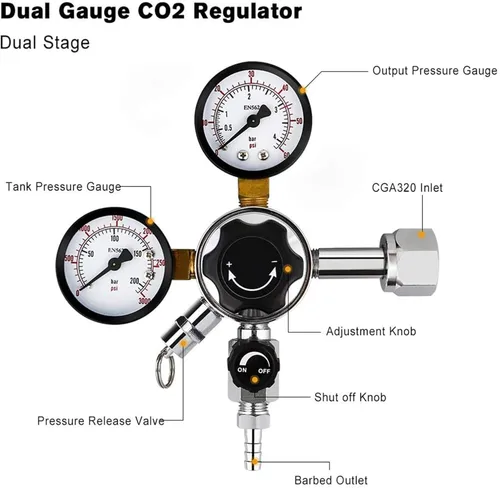 Miniatura 2 de FERRODAY Regulador de CO2 de doble calibre Regulador de Kegerator de cerveza Regulador de Co2 Barril de cerveza Regulador de Kegerator de doble