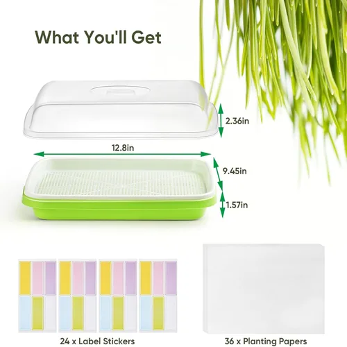 Miniatura 7 de Paquete de 6 bandejas de germinación de semillas verdes con tapa, bandeja de germinación de cultivo sin tierra, bandeja de vivero con papel