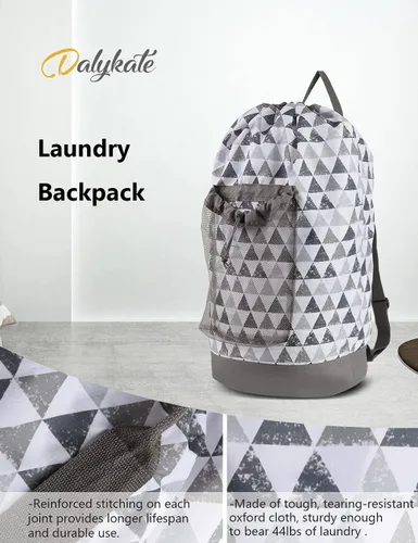 Miniatura 5 de Dalykate Mochila Bolsa para Lavandería, Mochila para Lavandería con Correas para el Hombro y Bolsillo de Malla, Bolsa Cesto para Ropa de Nailon