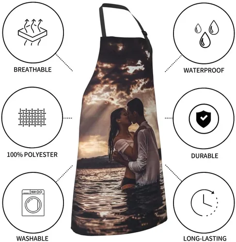 Miniatura 6 de Delantal personalizado para adultos, delantales personalizados con bolsillos, añade tu logotipo y foto, delantal impermeable ajustable personalizado