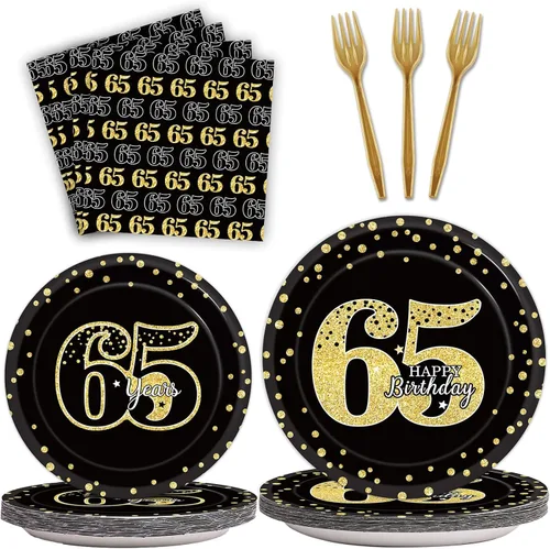 96 piezas de decoración de cumpleaños número 65 para hombres, platos y servilletas de papel para la mesa de pastel, suministros de mesa para