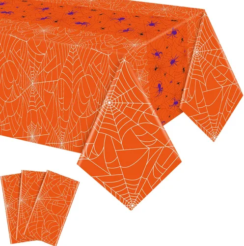 Miniatura 8 de Peryiter Mantel rectangular de plástico para Halloween, tela de araña, 54 x 108 pulgadas, impermeable, desechable, tela de araña para decoración