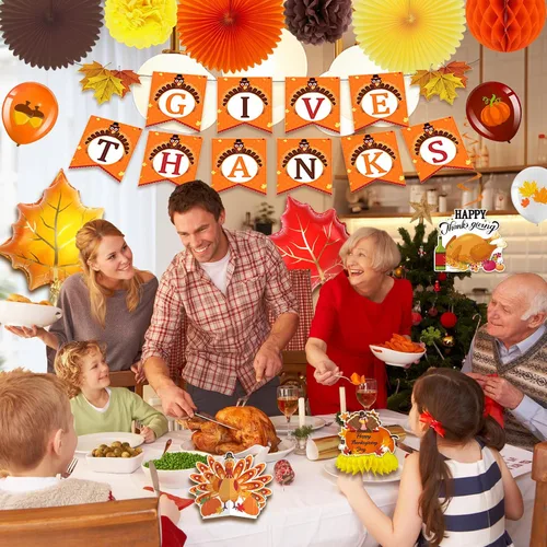 Miniatura 7 de Suministros de decoración de fiesta de Acción de Gracias, decoraciones de otoño de Acción de Gracias, incluyendo pancarta de Acción de Gracias