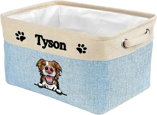 Miniatura 21 de Cesta de almacenamiento plegable personalizada con lindo borde de perro, plegable y resistente de tela resistente para juguetes de mascotas, cubo