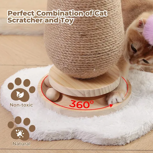 Miniatura 4 de Poste rascador de hongo para gatos con pista interactiva de bolas de resorte, juguete para gatos, árbol rascador de yute para gatos