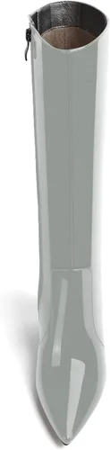 Miniatura 52 de AMBELIGHT Botas altas hasta la rodilla con cremallera y puntera puntiaguda para mujer, de patente sólida, tacón alto, 3.3 pulgadas