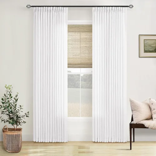Miniatura 130 de Cortinas de lino natural con pliegues fruncidos de 120 pulgadas de largo para sala de estar, cortinas plisadas con ganchos y lengüeta trasera
