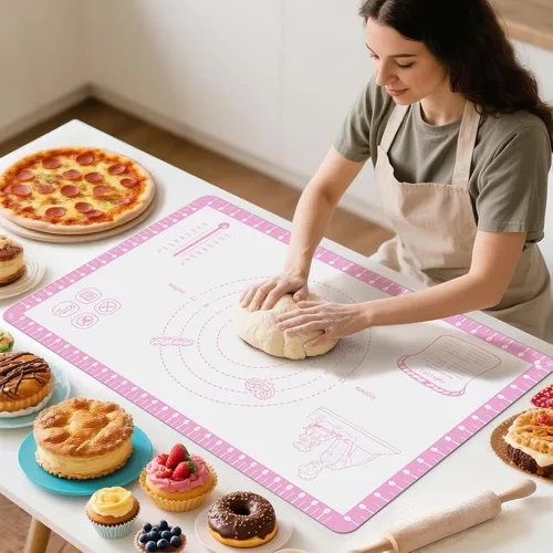 Miniatura 10 de Tapete de silicona para hornear con 10 recetas, tapetes de silicona extra gruesos para hornear, tapete de pastelería antiadherente, tapete