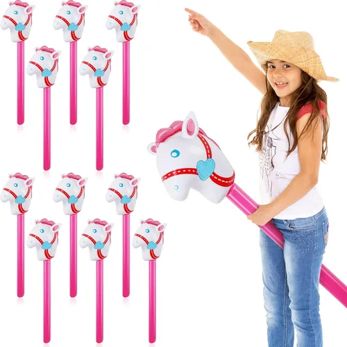 Miniatura 15 de Chivao 12 piezas inflables de palo de caballo linda cabeza de caballo, globo inflable colorido vaquero vaquera decoración de fiesta para fiesta Negro