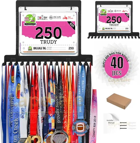 Miniatura 5 de Colgador de medallas para carreras, exhibición de medallas de maratón y colgador de medallas para corredores, exhibición de medallas con dorsal