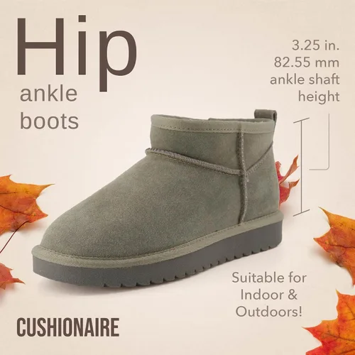 Miniatura 75 de CUSHIONAIRE, Hip 2 - Botas de nieve de gamuza auténtica para mujer, sin cordones, con cómodo forro de piel de oveja sintética + espuma viscoelástica