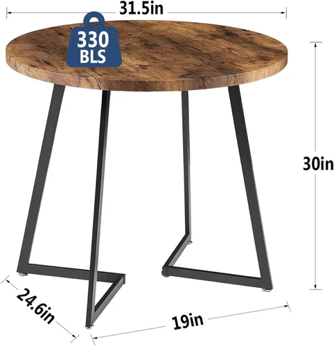 Miniatura 7 de Mesa redonda de comedor VECELO con tablero de grano de madera y marco de acero, para cocina, sala de estar, oficina, conferencia, 2 a 4 personas