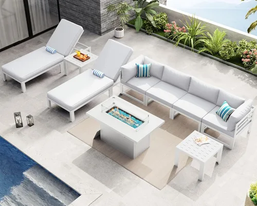 Miniatura 80 de NICESOUL - Juego de 10 muebles de patio extra grandes de aluminio moderno, sofá para exteriores con asiento de 29" de profundidad y ancho, 500 lbs