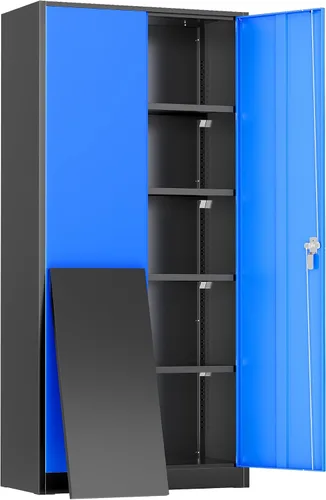 Miniatura 10 de Greenvelly Armario de almacenamiento de metal con cerradura, gabinete de almacenamiento cerrado negro de 72 pulgadas con 2 puertas y 4 estantes