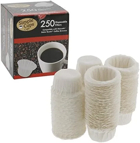 Simple Cups - Filtros desechables de café de papel (paquete de 250) – Compatible con Nescafe Nespresso, Melody, Genio/Picolo y Mini Me, NO Circolo y