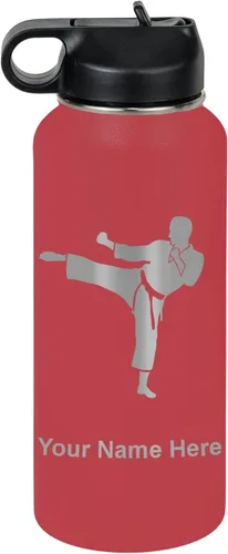 Miniatura 38 de Botella de agua personalizada LaserGram, Karate Man, de acero inoxidable con doble pared aislada al vacío con tapa abatible, regalo personalizado