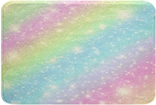 Tapete de baño de arcoíris de 20 x 32 pulgadas, antideslizante, teñido anudado, para bañera, acuarela, pastel, accesorios de baño, colores dorados