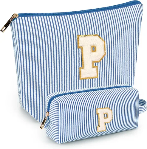 Miniatura 43 de 2 piezas de bolsas de maquillaje iniciales para mujeres: bolsa de cosméticos para viaje y artículos de tocador - Regalos de cumpleaños para niñas