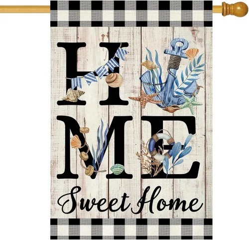 Miniatura 18 de ORTIGIA Home Sweet Home - Bandera de jardín de magnolia de doble cara de 12.5 x 18 pulgadas, para primavera y verano, a cuadros, pequeña bandera